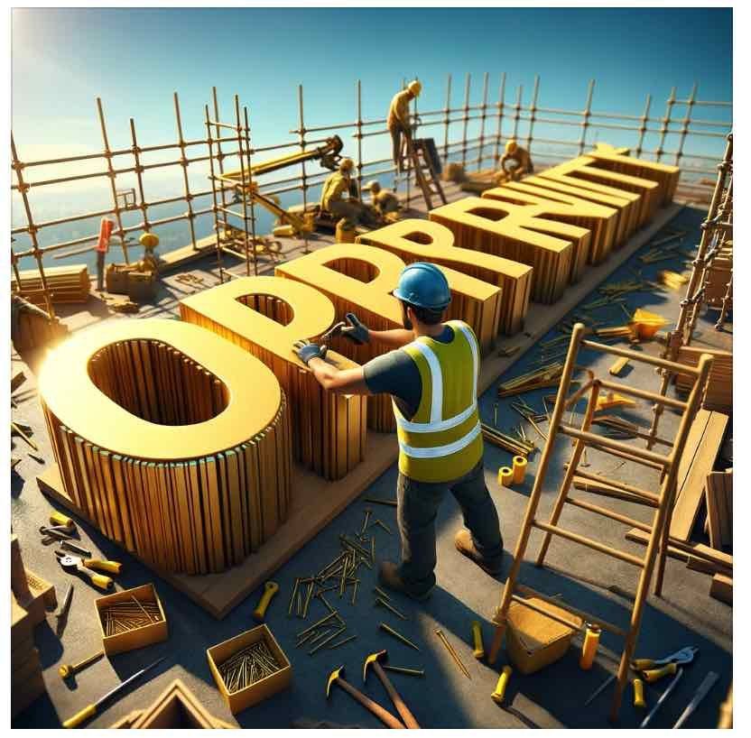 Second GPT attempt at an engineer building the word “opportunity”, still misspelled.