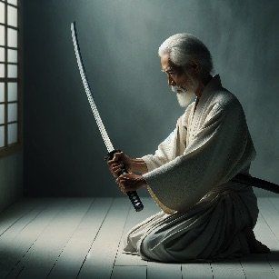 A samurai kneeling with a sword in an AI-generated character comparison.