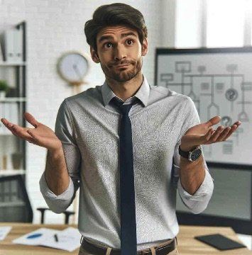 GPT image of a man shrugging with raised hands and a questioning expression.