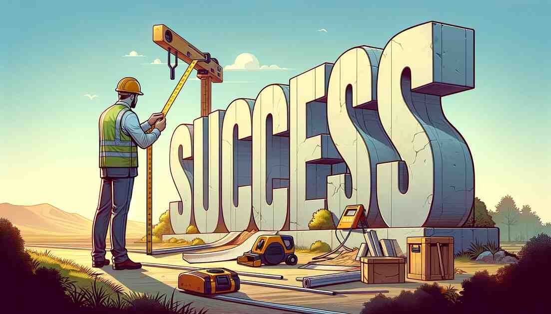 Revised GPT image of an engineer measuring the word “SUCCESS”.