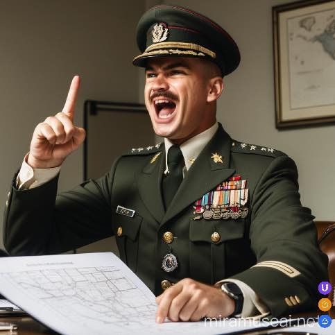 First Muse AI comparison image: a military officer pointing upward with one finger.