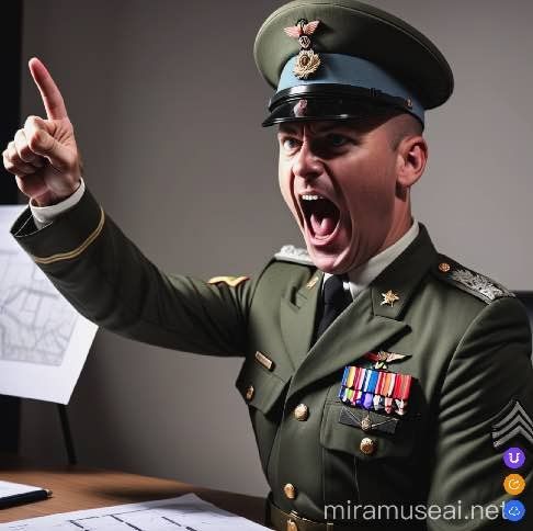 Second Muse AI comparison image: a military officer leaning forward and pointing upward while shouting.